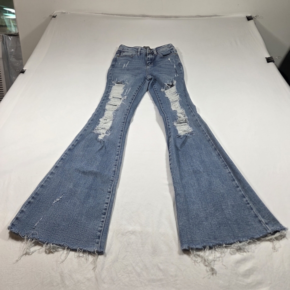 Judy Blue Denim - Judy Blue Medium Blue Flare Jeans with Distressed Details